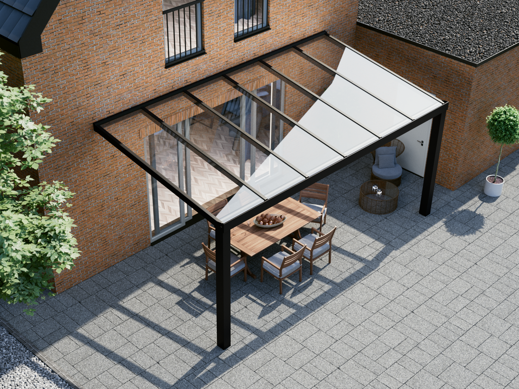 Terrassenüberdachung 6.06 m – Glasdach