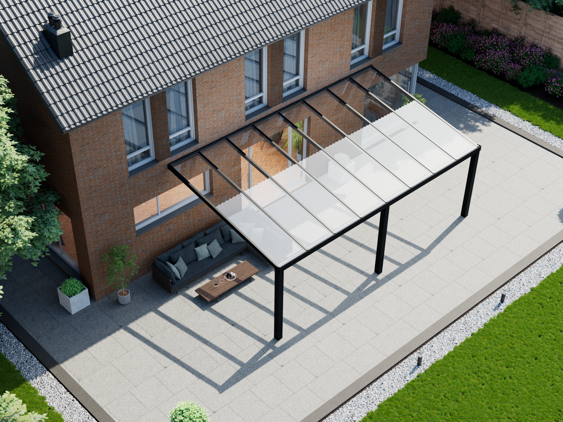 Terrassenüberdachung 8.06 m – Glasdach