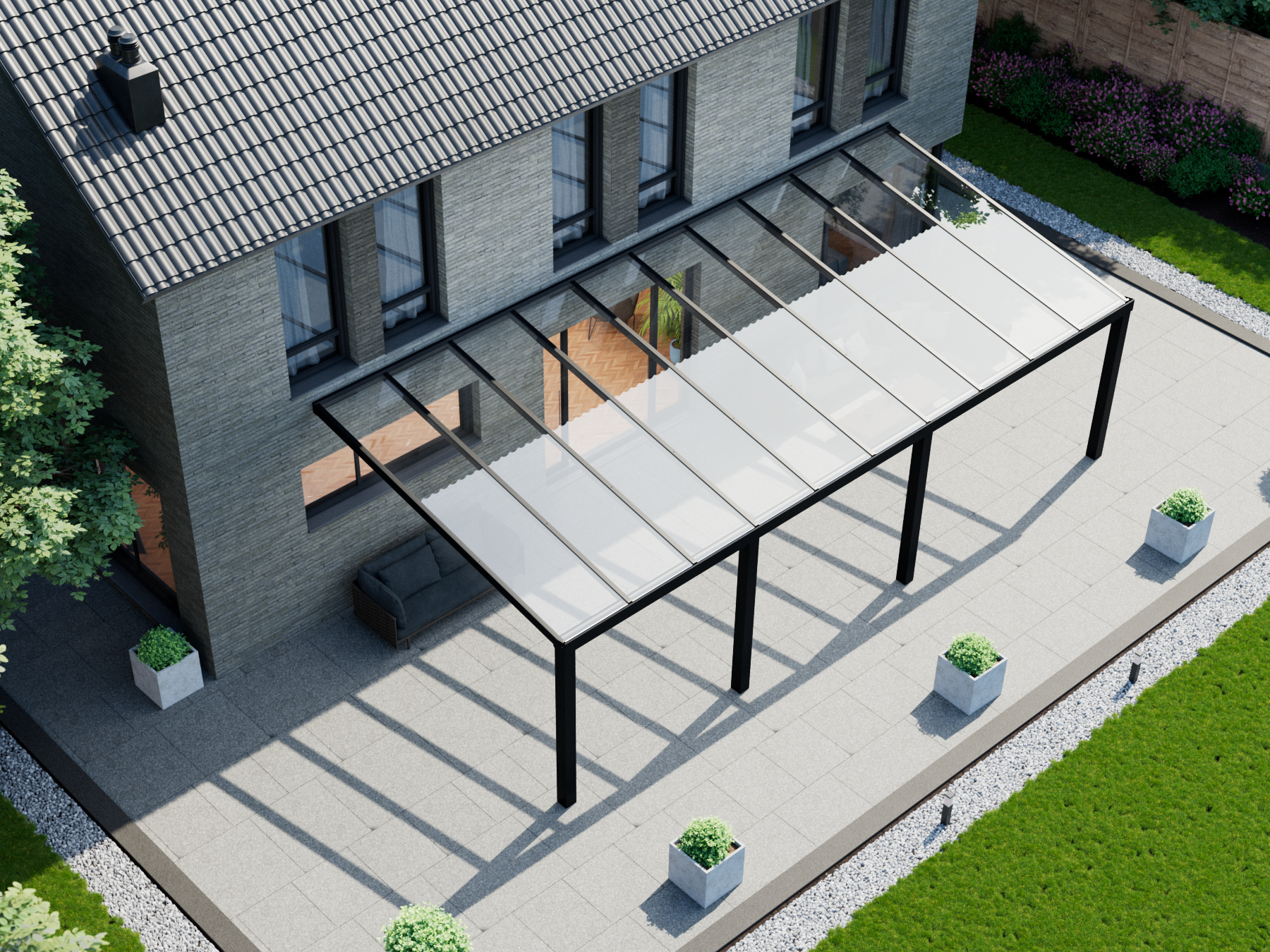 Terrassenüberdachung 10.06 m – Glasdach
