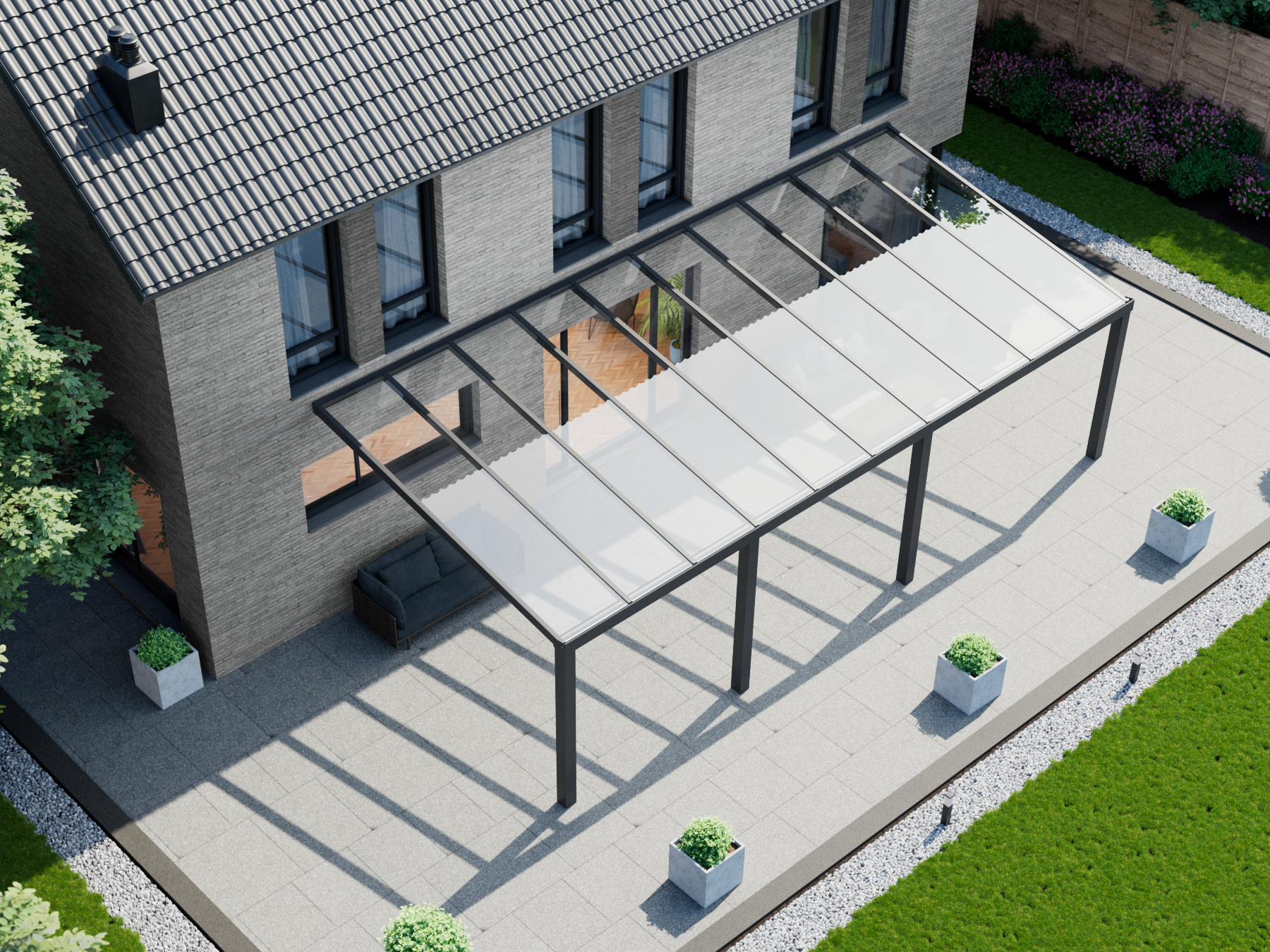 Terrassenüberdachung 10.06 m – Glasdach