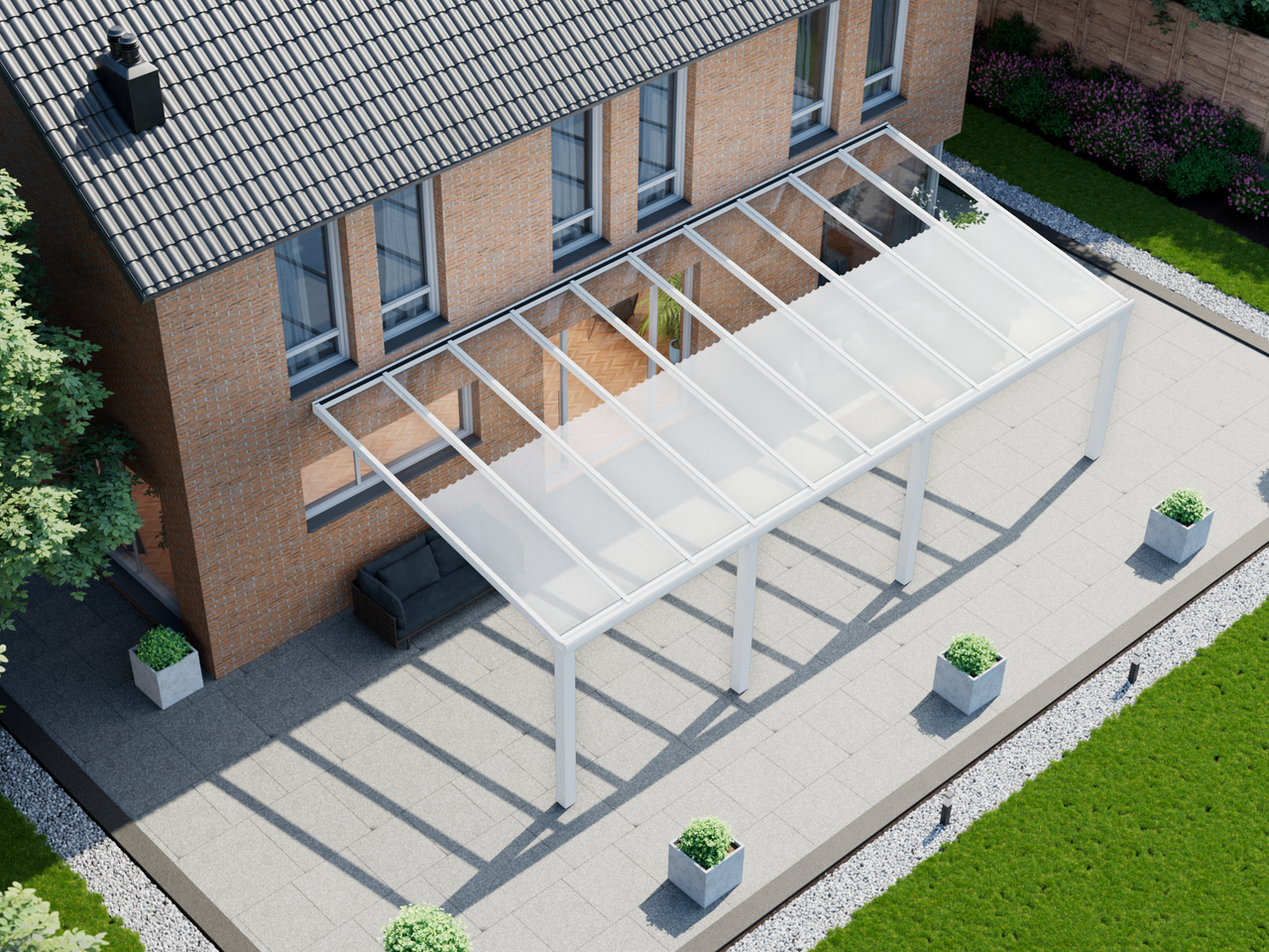 Terrassenüberdachung 10.06 m – Glasdach