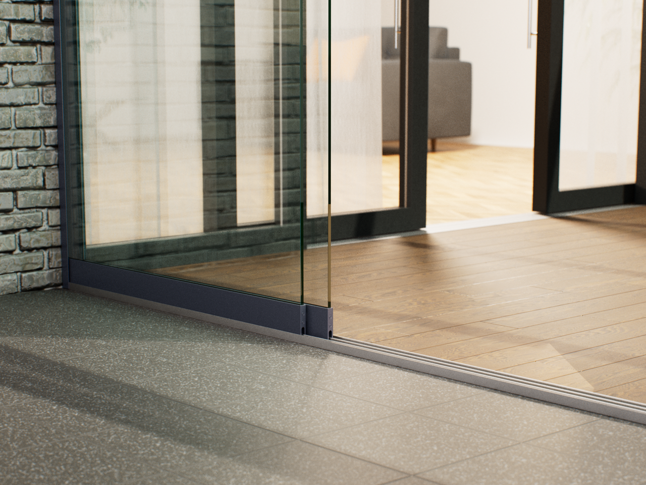 Glasschiebewand | 3-Schienen | 2x90cm | bis 1780mm breit