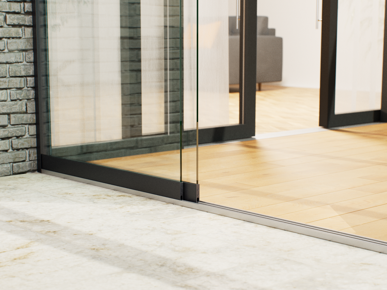 Glasschiebewand | 3-Schienen | 2x98cm | bis 1940mm breit