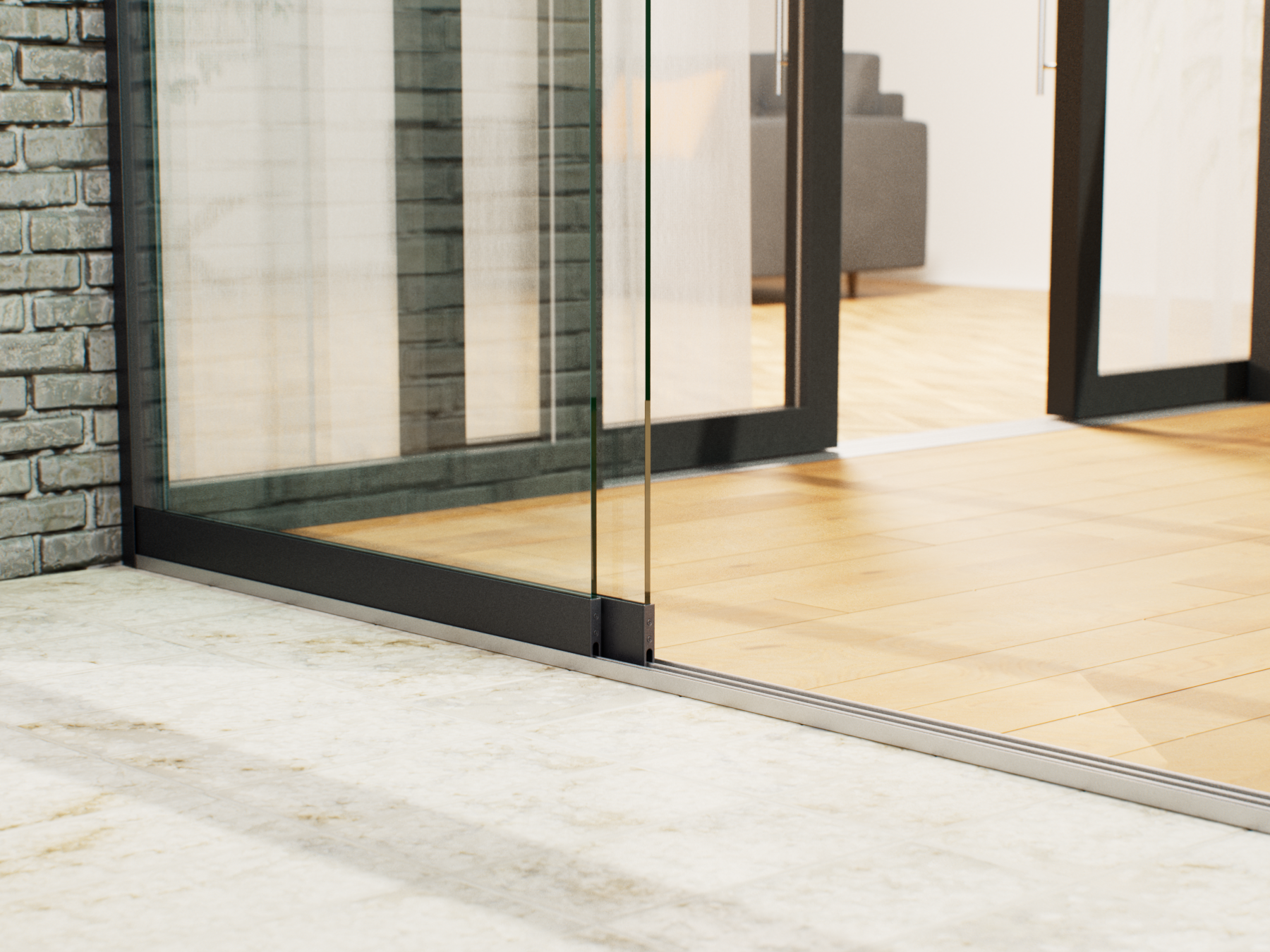 Glasschiebewand | 3-Schienen | 2x90cm | bis 1780mm breit