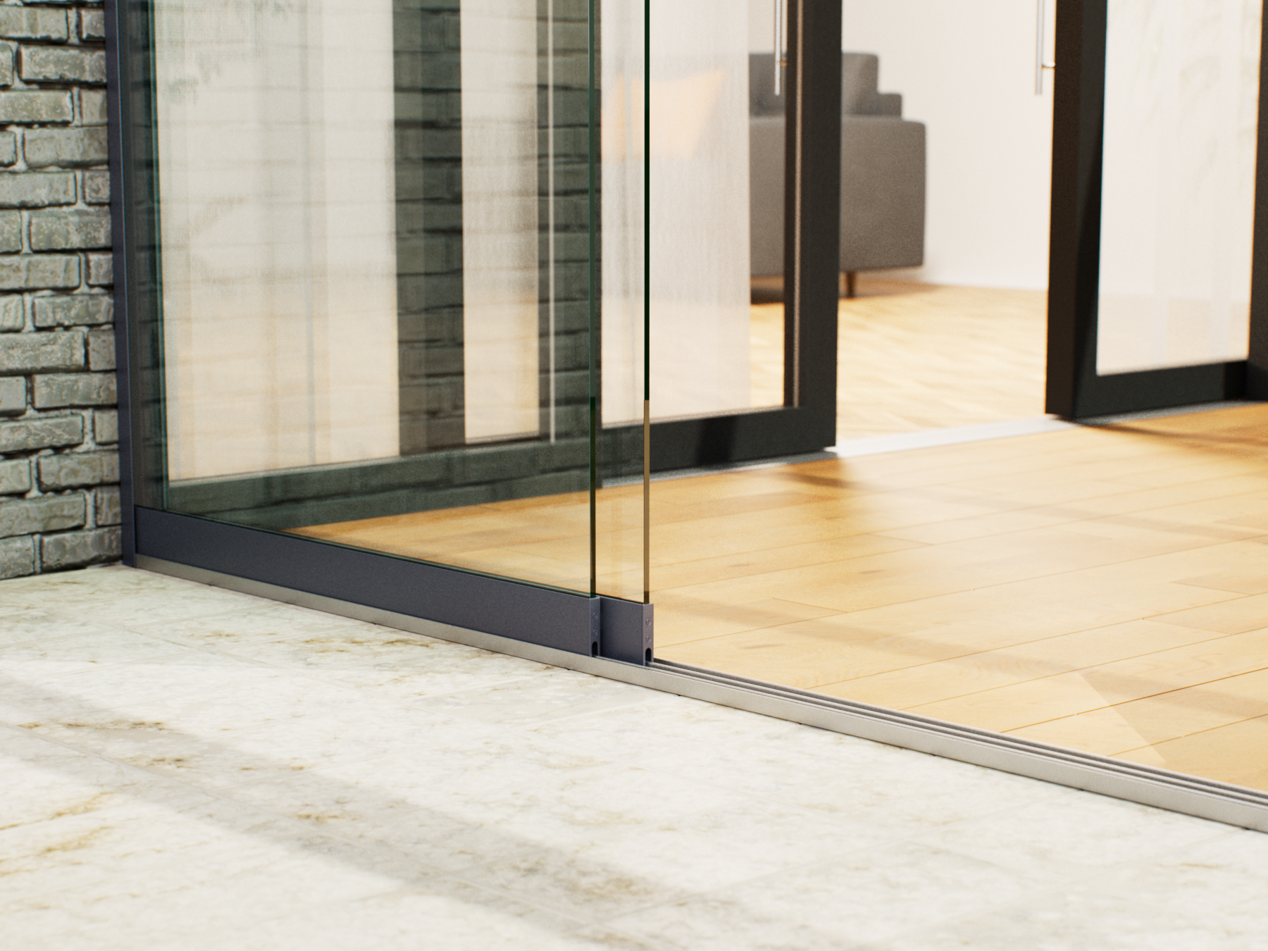 Glasschiebewand | 3-Schienen | 2x90cm | bis 1780mm breit