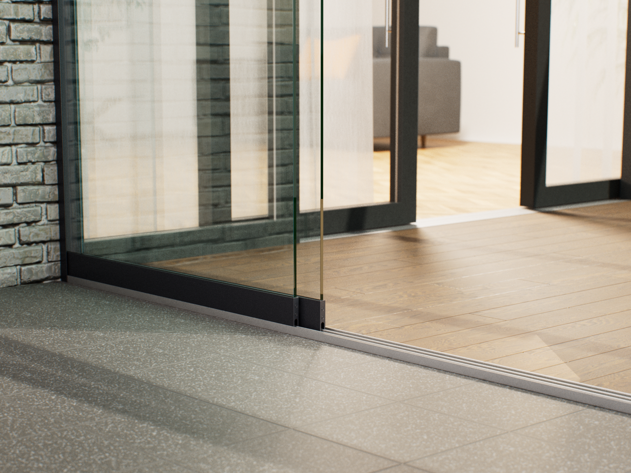 Glasschiebewand | 3-Schienen | 2x90cm | bis 1780mm breit