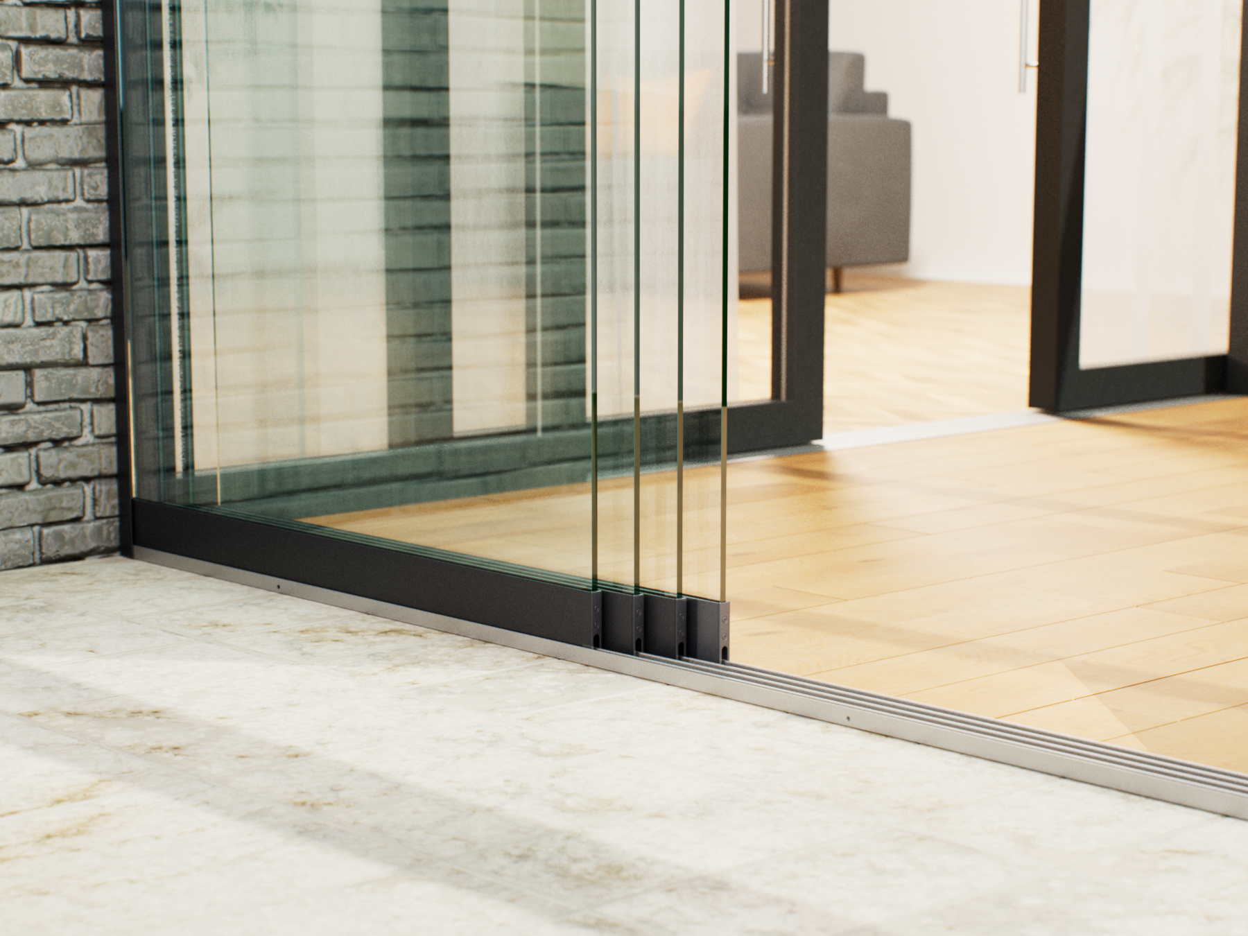 Glasschiebewand | 4-Schienen | 4x90cm | bis 3540mm breit