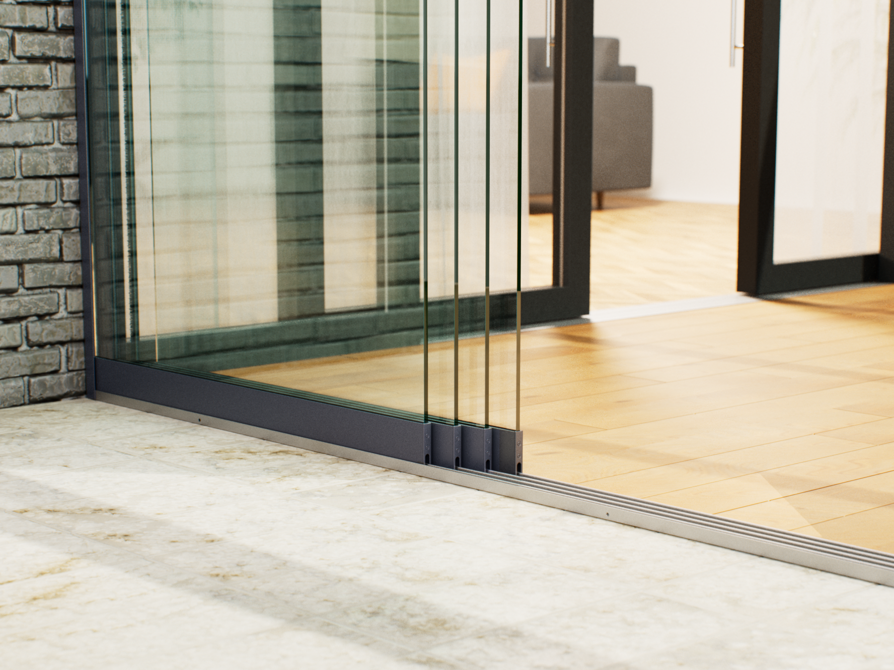 Glasschiebewand | 4-Schienen | 4x90cm | bis 3540mm breit