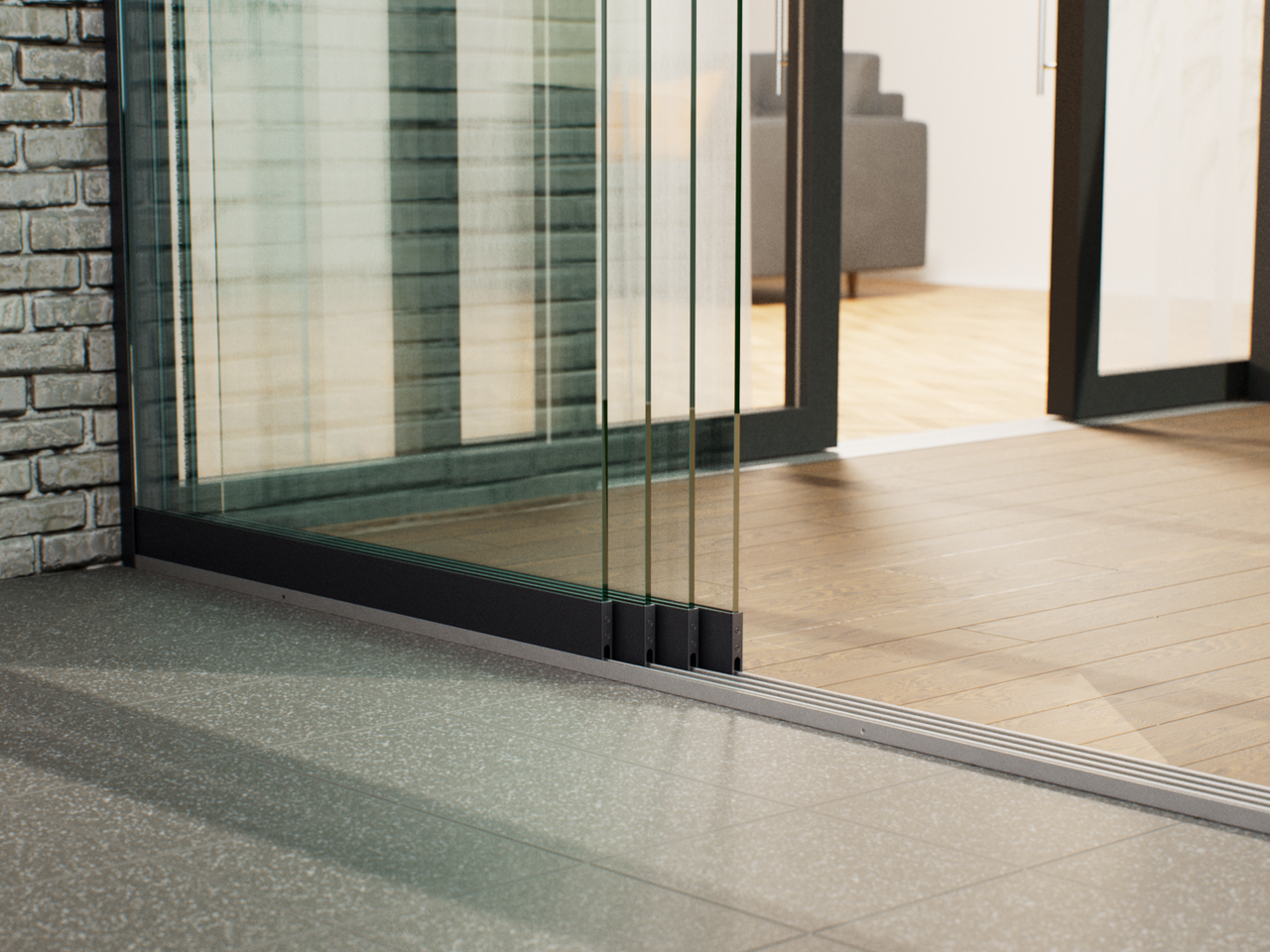 Glasschiebewand | 4-Schienen | 4x90cm | bis 3540mm breit