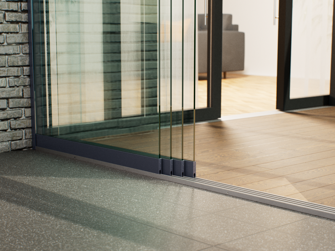 Glasschiebewand | 4-Schienen | 4x90cm | bis 3540mm breit