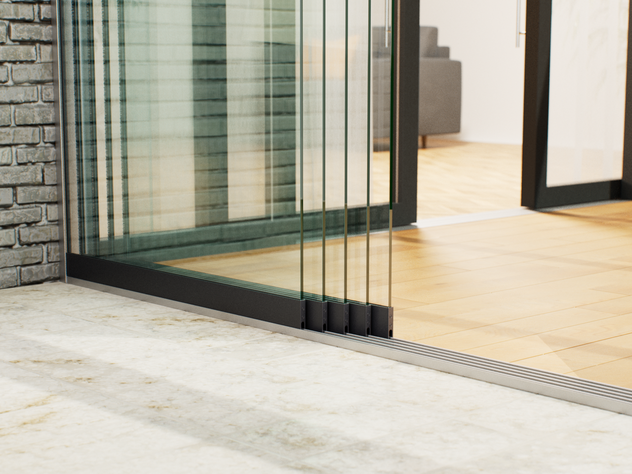 Glasschiebewand | 5-Schienen | 5x103cm | bis 5000mm breit