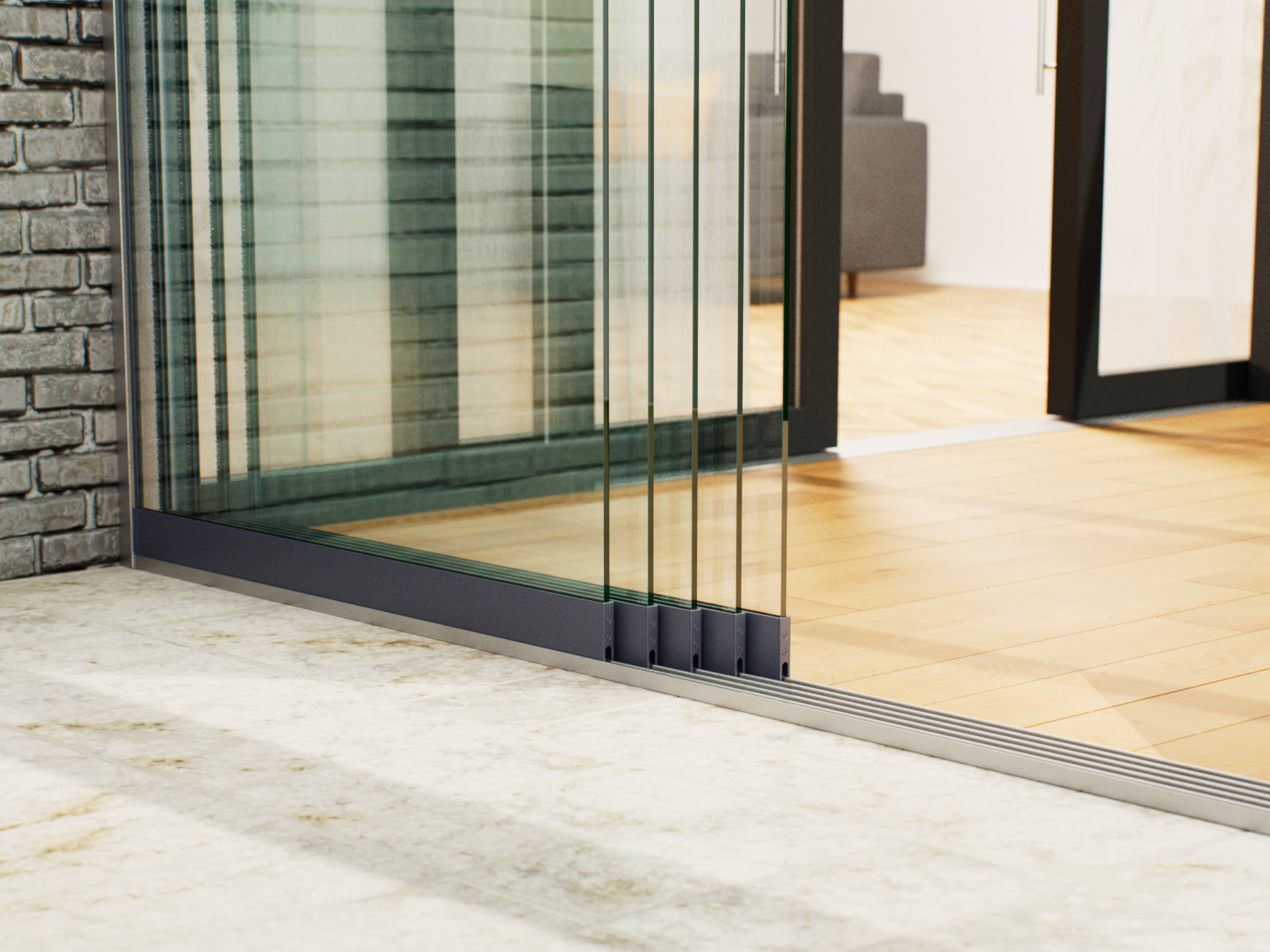 Glasschiebewand | 5-Schienen | 5x103cm | bis 5000mm breit