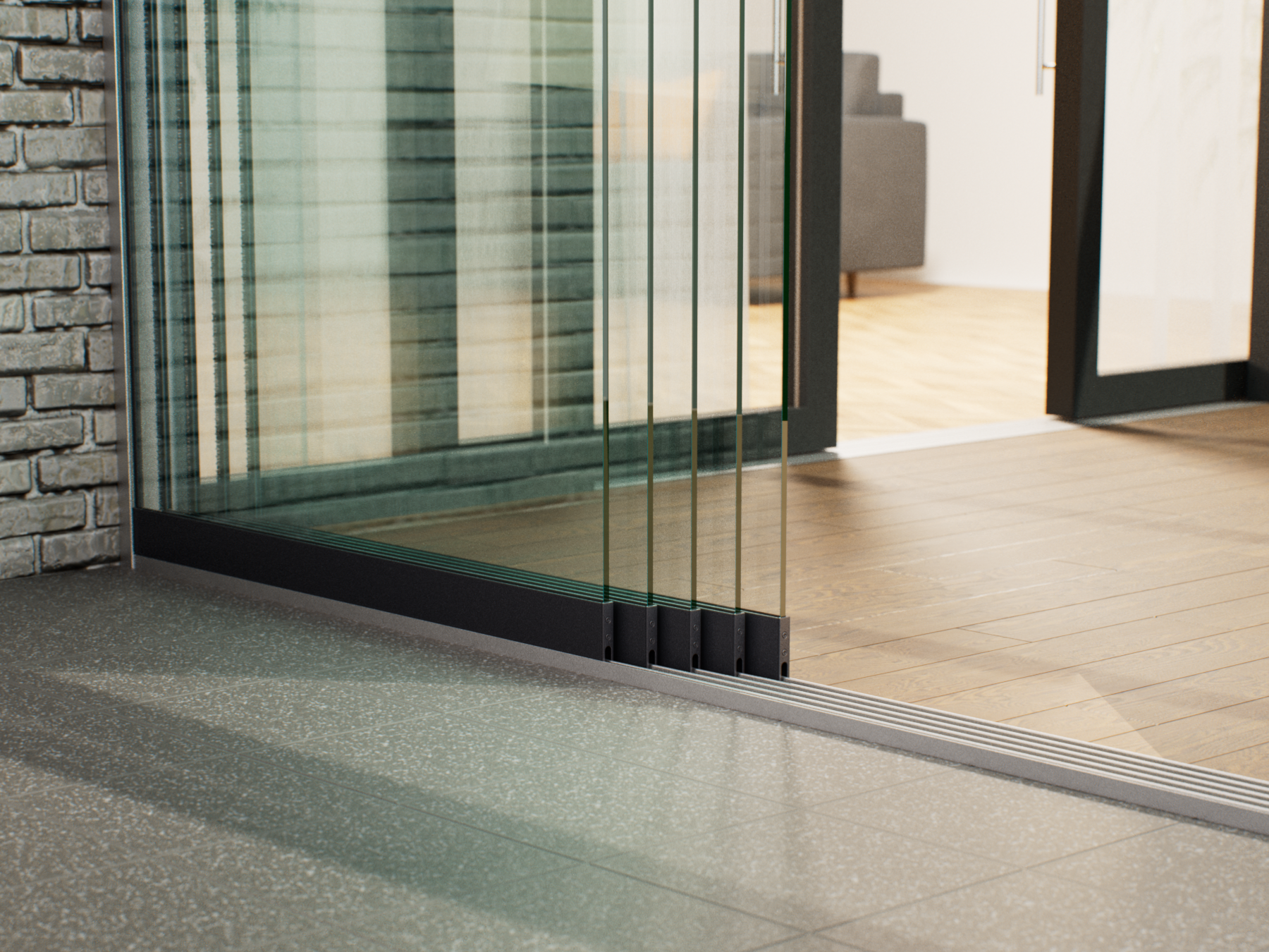 Glasschiebewand | 5-Schienen | 5x103cm | bis 5000mm breit