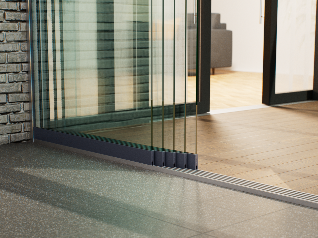 Glasschiebewand | 5-Schienen | 5x103cm | bis 5000mm breit