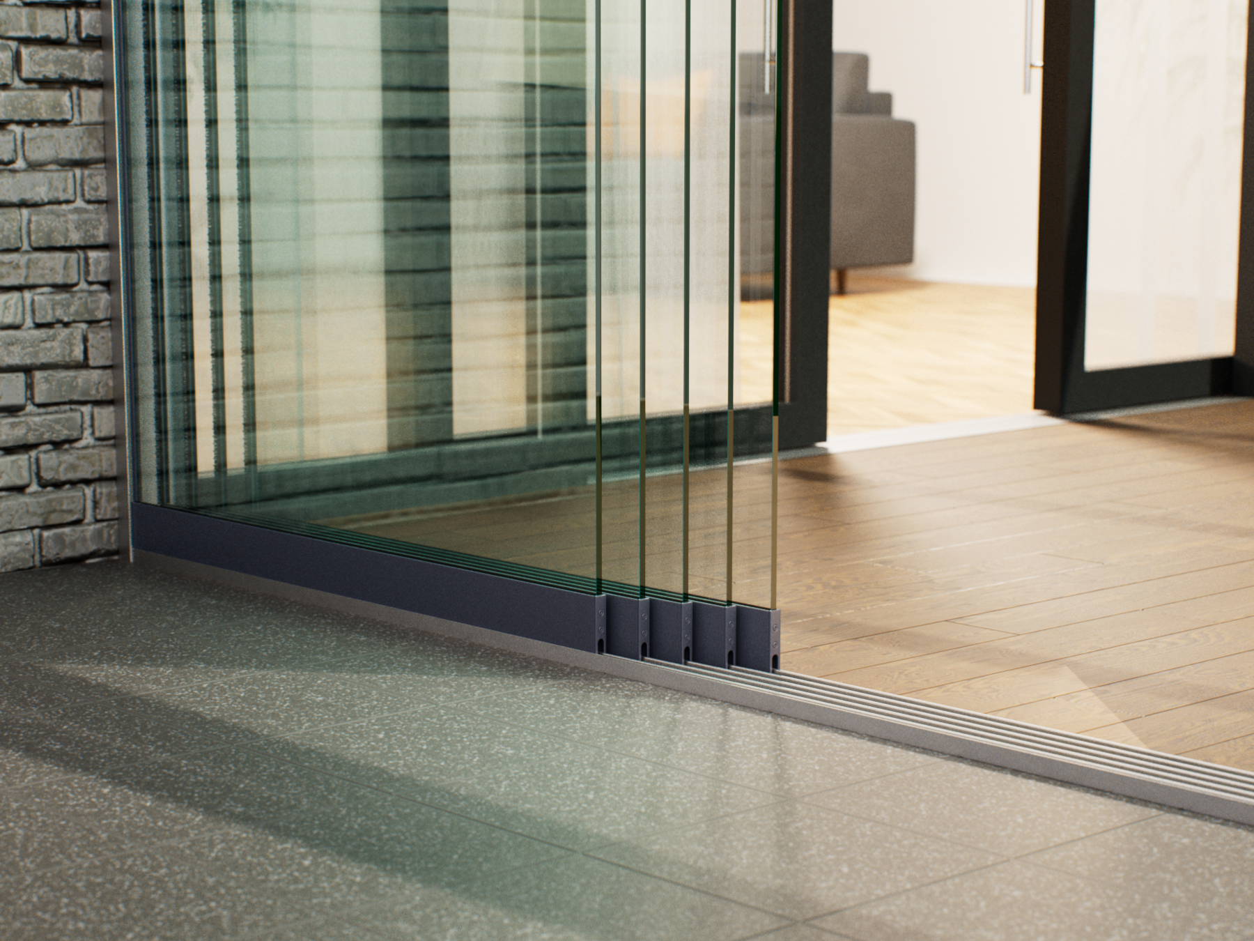 Glasschiebewand | 5-Schienen | 5x103cm | bis 5000mm breit