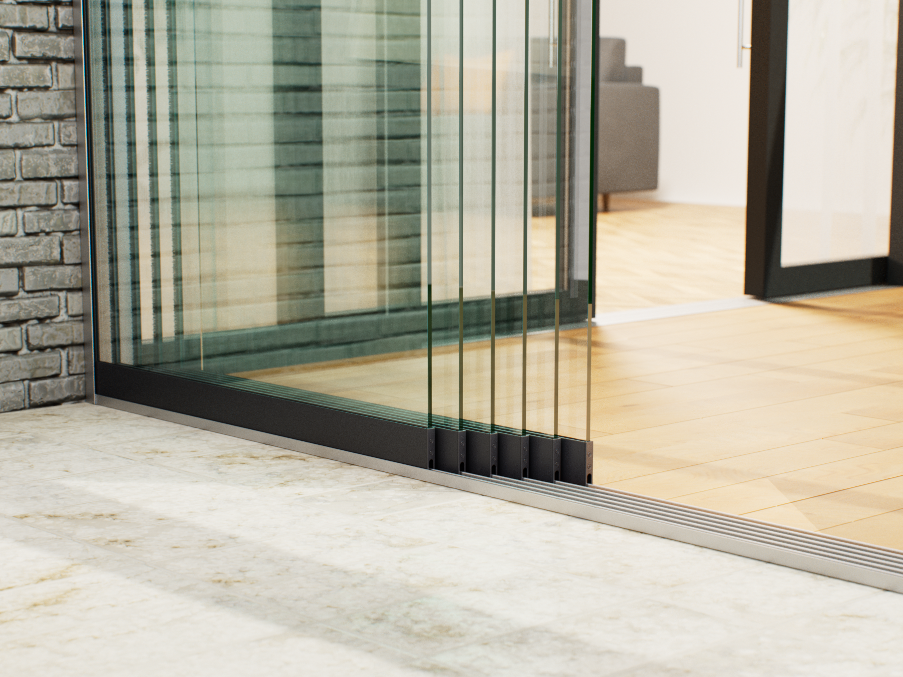 Glasschiebewand | 6-Schienen | 6x103cm | bis 6000mm breit