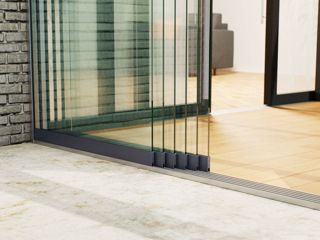 Glasschiebewand | 6-Schienen | 6x103cm | bis 6000mm breit