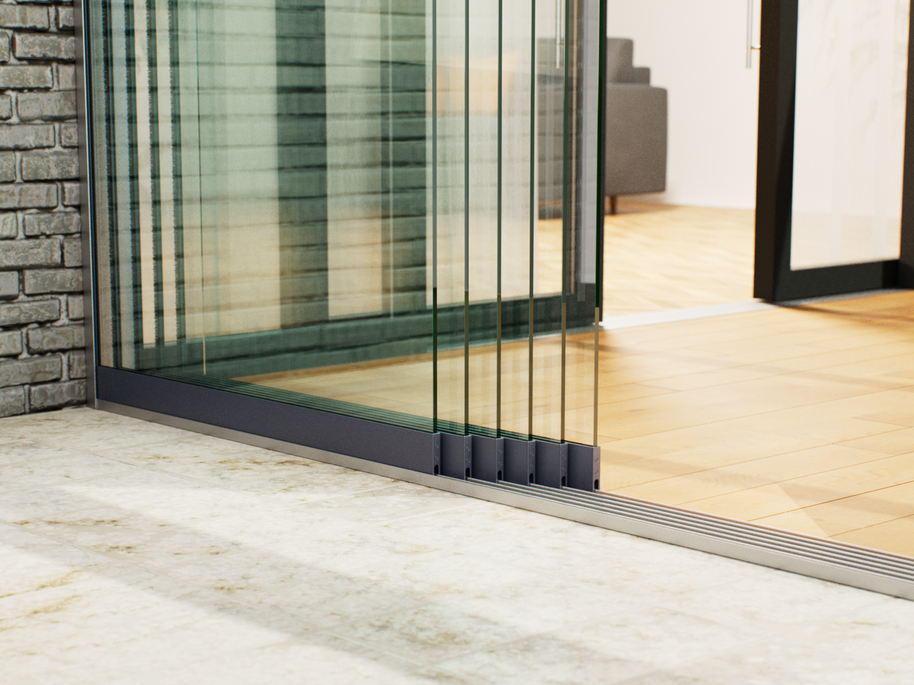 Glasschiebewand | 6-Schienen | 6x103cm | bis 6000mm breit