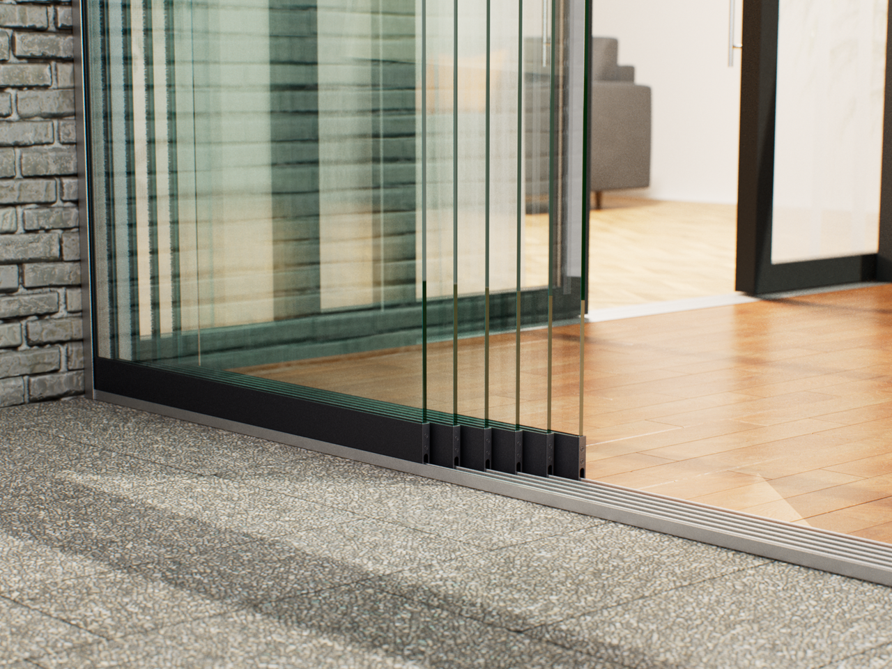 Glasschiebewand | 6-Schienen | 6x103cm | bis 6000mm breit