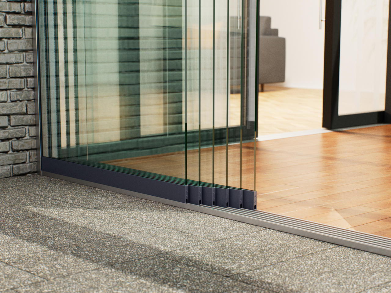 Glasschiebewand | 6-Schienen | 6x103cm | bis 6000mm breit