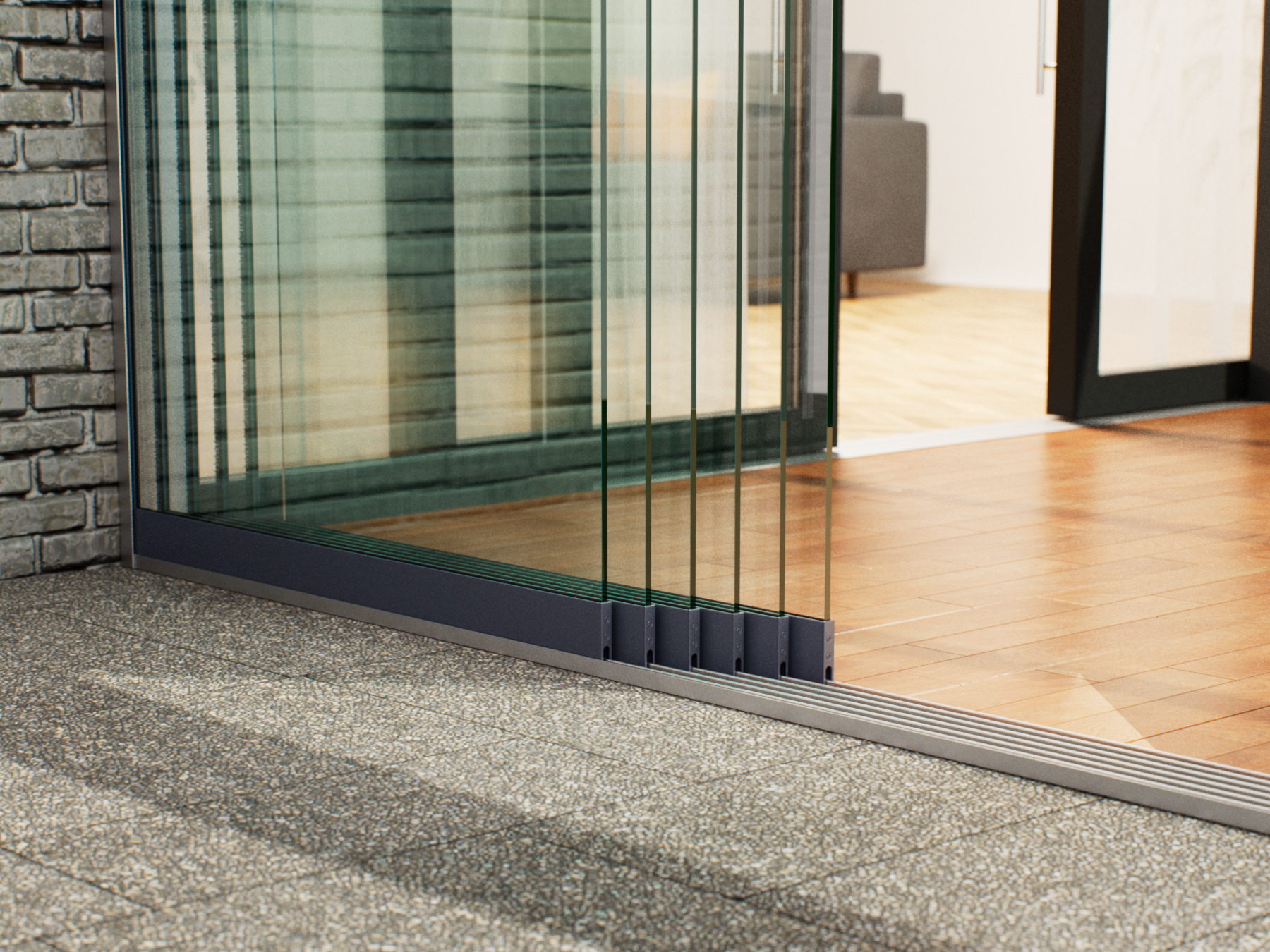 Glasschiebewand | 6-Schienen | 6x103cm | bis 6000mm breit