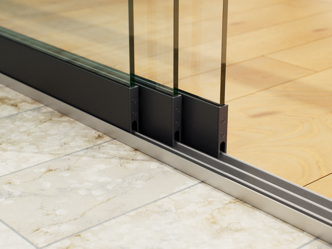 Glasschiebewand | 3-Schienen | 3x103cm | bis 3000mm breit