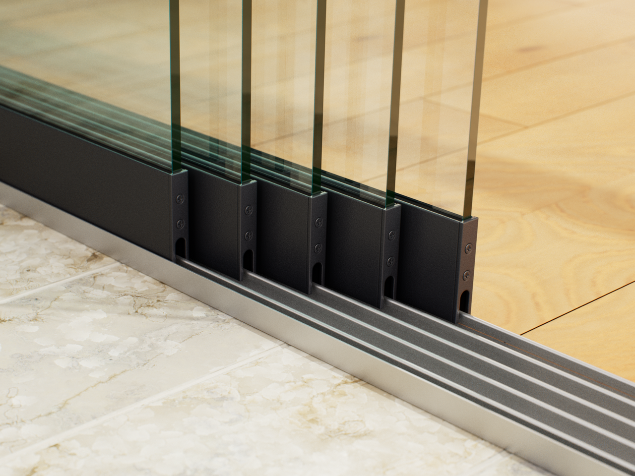 Glasschiebewand | 5-Schienen | 5x103cm | bis 5000mm breit