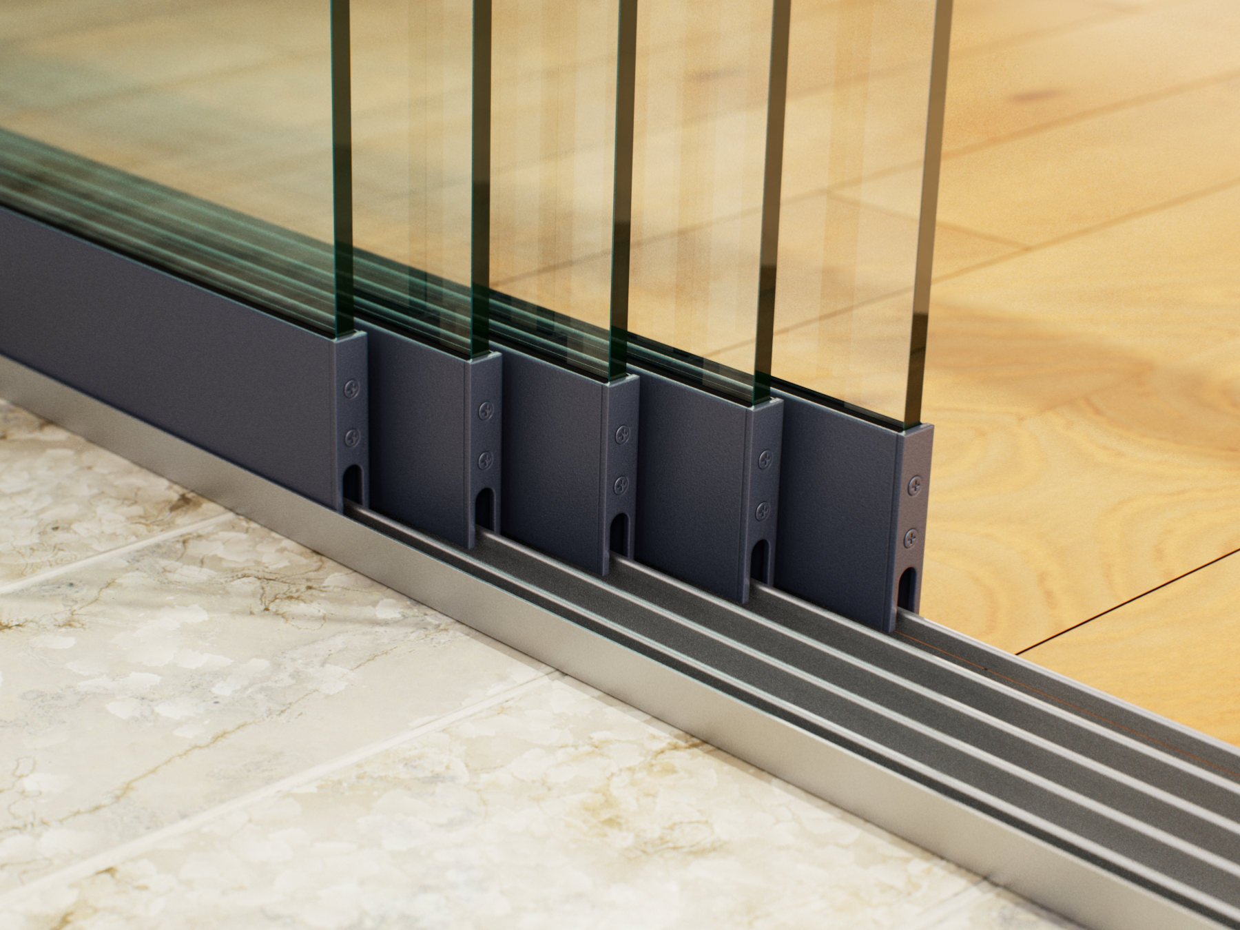 Glasschiebewand | 5-Schienen | 5x103cm | bis 5000mm breit