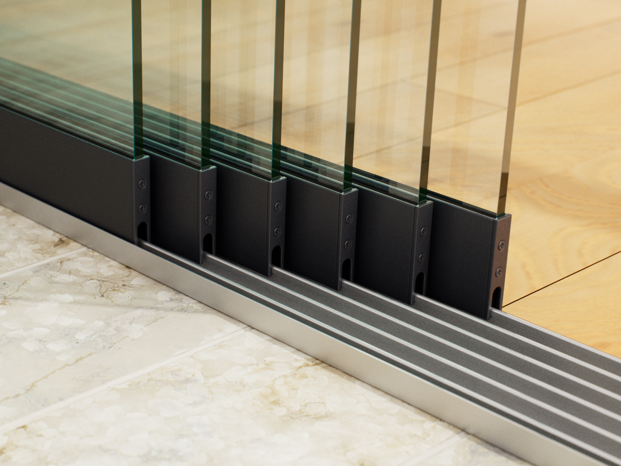 Glasschiebewand | 6-Schienen | 6x103cm | bis 6000mm breit